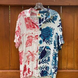 Farm Rio Uni Mixed Hawaiian Print Button Down Shirt